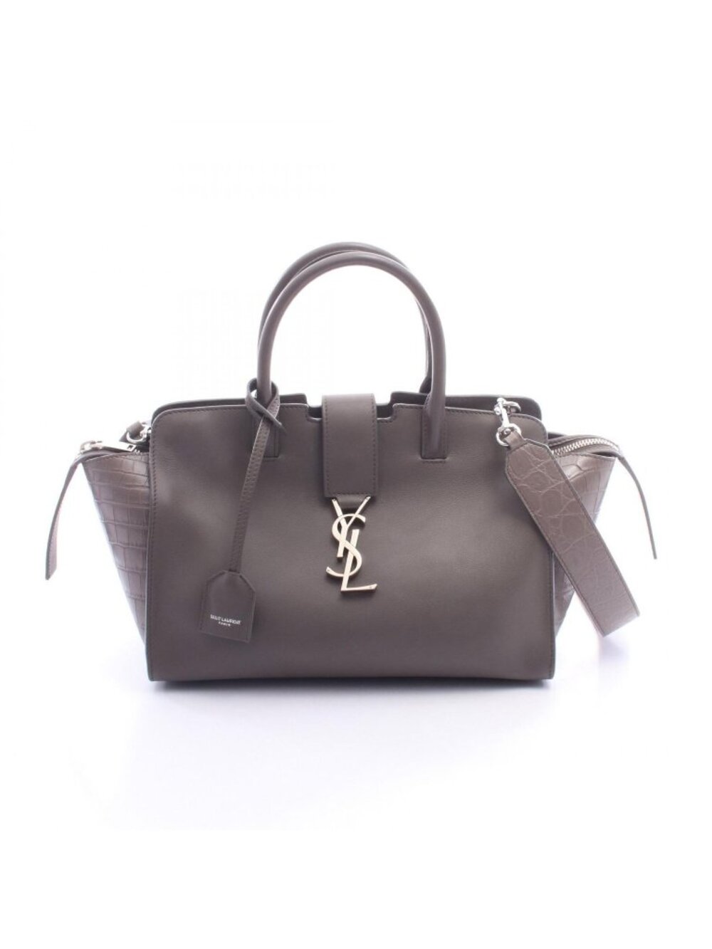 Saint Laurent Paris Handbag Baby Downtown Cabas Croco Embossed 2-Way Charcoal